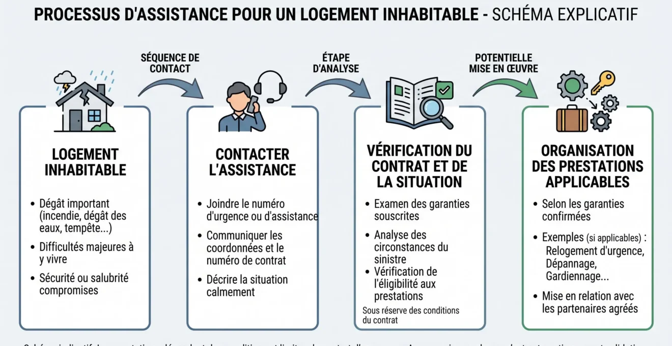 Schéma du parcours de demande d'assistance après un incendie